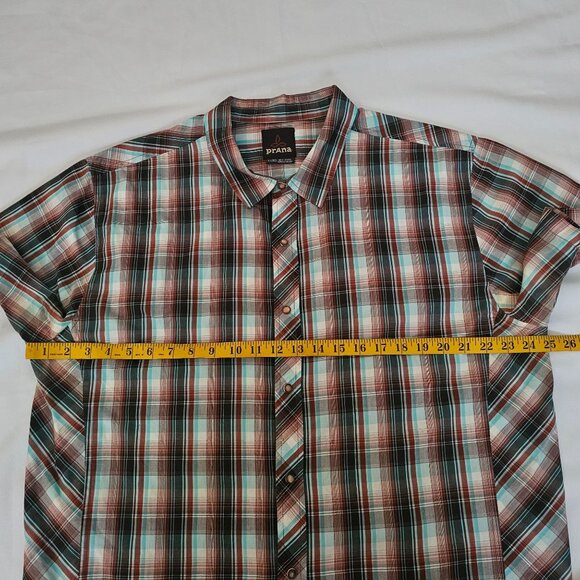Prana Men's Plaid Pearl Snap Button Front Short Sleeve Hike Camp Shirt Size XL - Picture 10 of 11